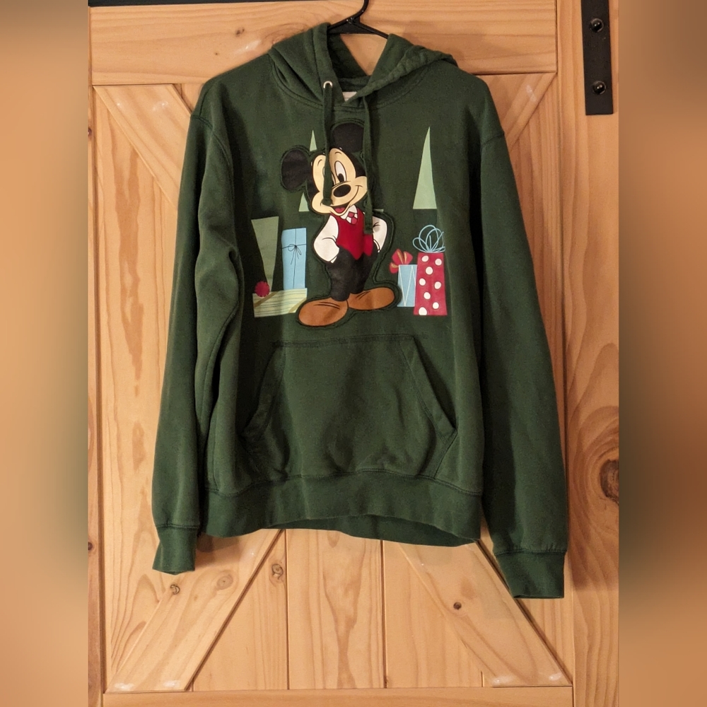 Disney Mickey Mouse Christmas Holiday L Green Hoodie Sweatshirt